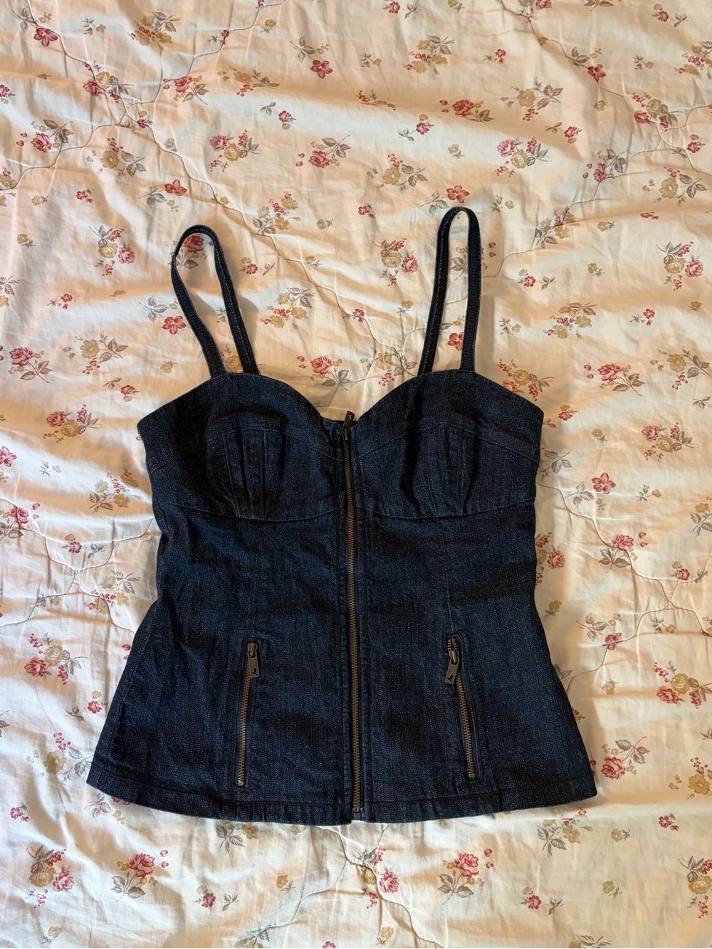 Dark Blue Denim Bustier Camisole with Front Zip